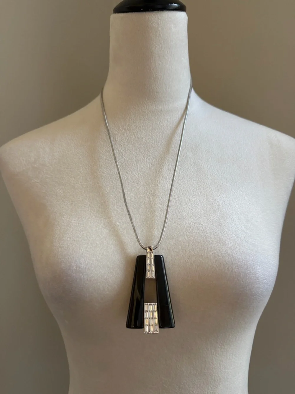 GIVENCHY Vintage Black Geometric Necklace Embellished Rhinestones Crystals Jewel